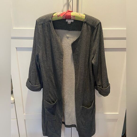 Garnet Hill Open Front cardigan Size S French Terry Gray Collarless Jacket - Picture 1 of 8